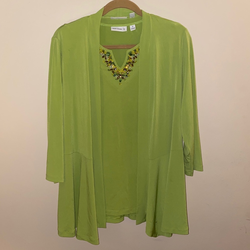 Susan Graver Lime Green Cardigan Set